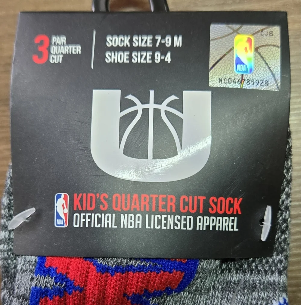 NBA 76ers 3 Pack Kids Gray and Blue Quarter Socks